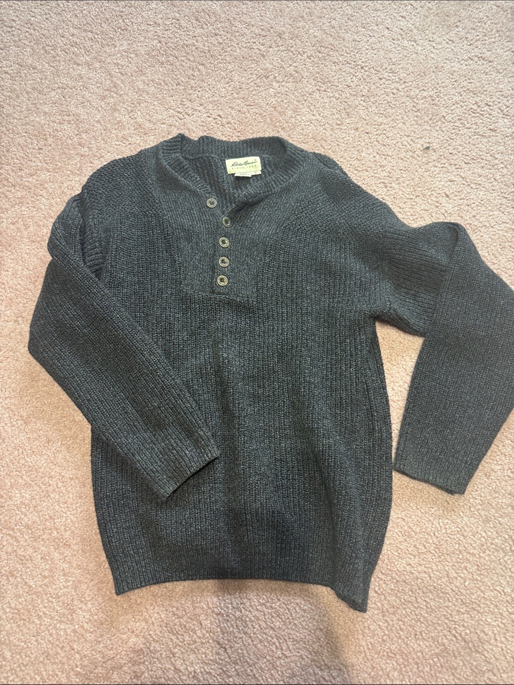 Vintage Eddie Bauer Men's Dark Charcoal Henley Crewneck Sweater